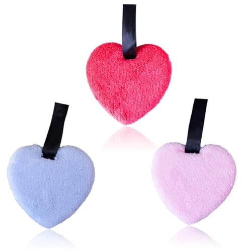 6 Pezzi Cuore Dischetti Struccanti Lavabili Doppia Faccia,Cuoredischetti Struccanti Riutilizzabili,Morbide Delicati,per Pulizia del Viso, Cura della Pelle（3 Colori)