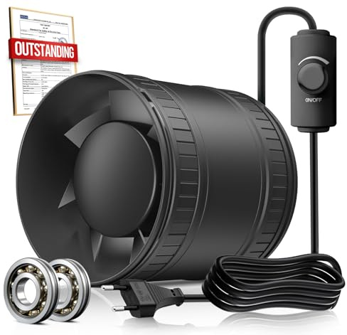 BUMSOU Rohrventilator 100 mm Regelbare Geschwindigkeit, 145m³/h Rauchabzug Ventilator, Rohrlüfter Leise mit Doppelkugellagermotor, Inline Abluftventilator, Bad Lüfter für Gewächshaus Zelt Garage WC