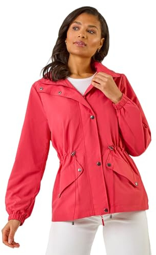 Roman Originals Lightweight Shower Jacket for Women UK - Ladies Everyday Holiday Spring Summer Funnel Neckline Comfy Soft Evening Vacation Work Party - Coral - Size 14