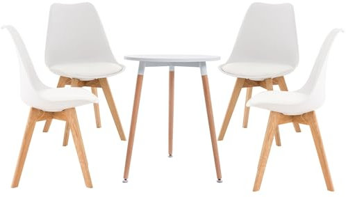 CLP Gruppo di sedute Lamalie I Set di 4 sedie Linares e 1 tavolo Amalie I Piano del tavolo rotondo Ø 60 cm I Gruppo da pranzo moderno, Colore:bianco