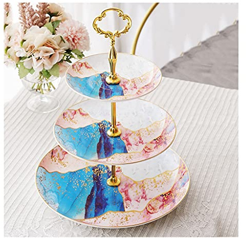 Cake Holder European-style High-end Cake Stand Bone China Double-layer Biscuit Candy Plate Afternoon Tea Dessert Stand Living Room Multi-layer Fruit Plate Dessert Display（B）