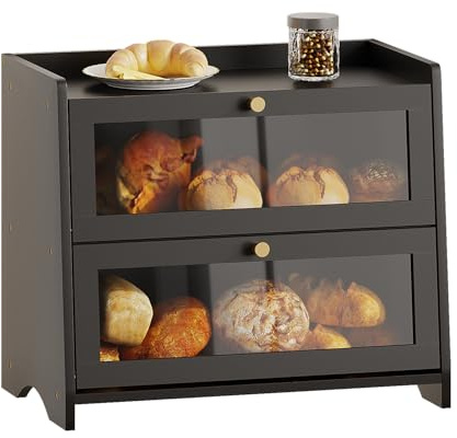BAMBANG Brotkasten Bambus 2 Etagen Groß,Brotaufbewahrung Frischhalten Brotbehälter Brotschrank Bread Box Holz,Brotaufbewahrungsbox Brotkorb Brotkästen Brotbox Modern Brot Aufbewahrung