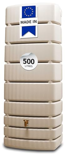 4rain Slim Recuperateur d Eau de Pluie 500L Sable – Cuve Murale décorative pour Jardin et terrasse – Réservoir d’Eau Robuste Gain de Place – Collecteur de Pluie Design et Durable