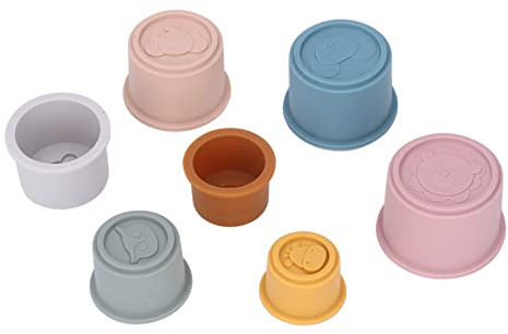 TOPINCN Baby Stapelbecher Silikonspielzeug Zum Baden und Spielen, 7 PCs Farbenfrohe Stapel -Spielzeugset für Babys, die über 24 Monate Geeignet Sind, Verbessert die Sprach- und Motorik Fähigkeiten