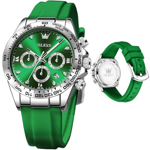 OLEVS Ladies Watches Sport Casual Multifunction Female Watch Chronograph Silicon Waterproof Fashion Analog Watch for Women Large Green Face