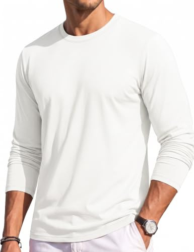 TACVASEN Camiseta Manga Larga Hombre de Algodón Puro Cuello Redondo | Tacto Cómodo Al Piel, Silueta Atemporal, Vestimenta Casual