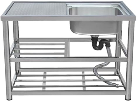 Lavello multiuso in acciaio inox con gocciolatoio e attacco per tubo, ideale per uso esterno, commerciale e industriale in cortili, giardini, garage e campeggio