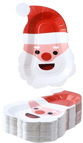 Winoo Design Christmas Paper Plates Bulk - 50 PK - Santa Xmas Disposable Dinner Plates for Party Supplies