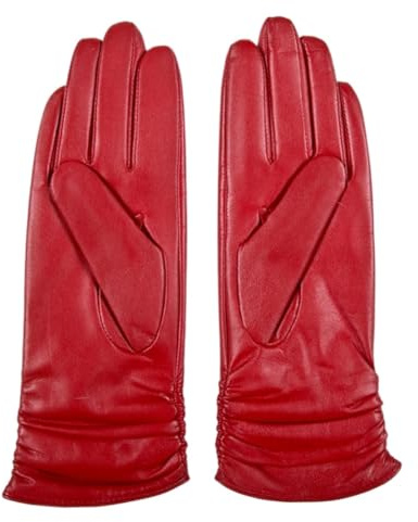 ZYAYNG Damen Lederhandschuhe Winter Echte Leder Handschuhe Frauen Echtes Ziegenleder Lange Handschuhe Fleece Gefüttert Warme Weiche Damen Leder Handschuhe FüR Damen(Red,L)