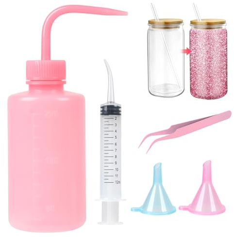 Accesorios para vasos de bola de nieve,Kit para crear Bolas de Nieve incluye botella de plástico,embudo,pinzas y jeringa curva para bola de nieve,purpurinapara gadgets personalizados