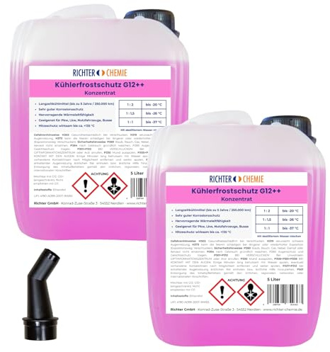 Richter Chemie Kühlerfrostschutz G12++ Konzentrat, 2 x 5L, Langzeitkühlmittel bis 5 Jahre, Frostschutz bis -37°C, für PKW & LKW