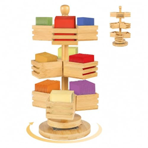 Organizer per bustine da tè, in bambù, a 3 ripiani, girevole a 360°, con 9 scomparti, per cucina, piano di lavoro, ufficio, caffè, zucchero (legno)