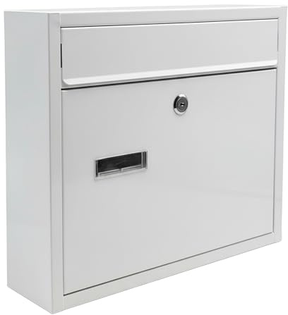 Relaxdays Cassetta Postale con targhetta, 4 Chiavi, Orizzontale, HxLxP: 31 x 36 x 10 cm, Ferro, Bianco