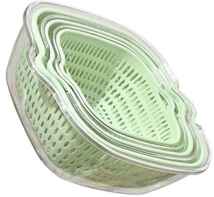 Veemoon Cesta para Escurrir Frutas y Verduras de Plástico Reutilizable, Doble Capa, Juego de 6 Piezas (grande, Mediano y Pequeño) en Color Verde, Colador de Cocina Práctico Reutilizable