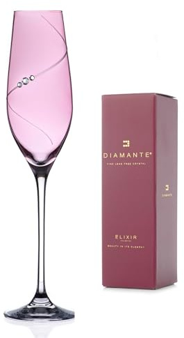 DIAMANTE Pink Lustre Silhouette Champagne Flute 210ml Embellished with Swarovski Crystals - Single Glass in Elixir Gift Box