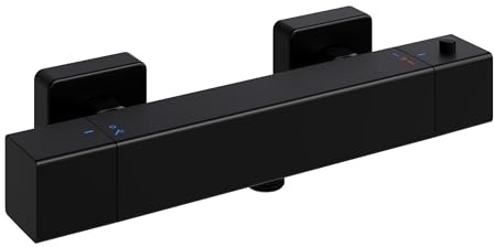 Garvee Thermostat Duscharmatur Schwarz Matt, Thermostatbatterie Duscharmatur mit Thermostat，Duschthermostat Thermostatarmatur Mischbatterie mit 38 °C Sicherheitstaste, Quadratische