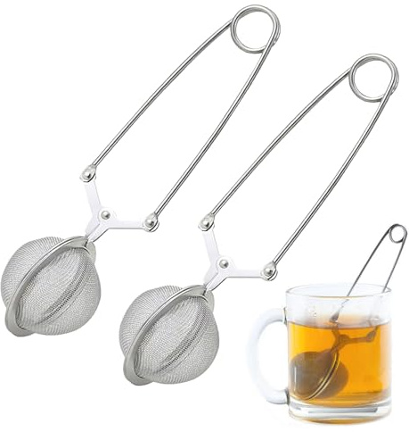 2 Stück Teezange Edelstahl Teesieb für losen Tee Teeei Kugelform Rostfreiem | Feinmaschig, Rostfrei & Langlebig, Für Teeliebhaber Zum Filtern von Teeblättern und zum Streuen von Gewürzen Verwendet