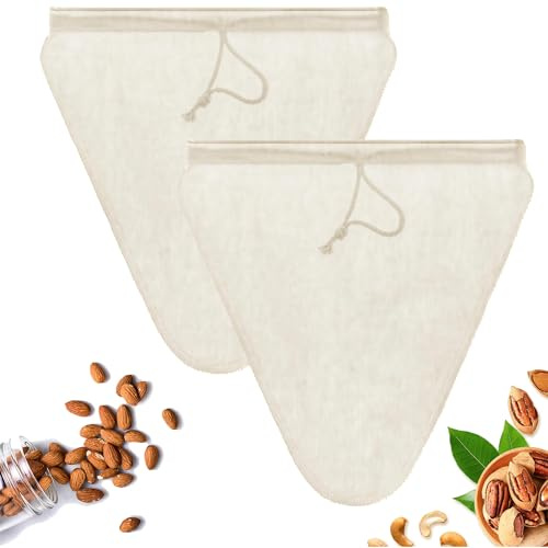 Zuuyye - Filtro reutilizable para leche vegetal, 2 bolsas lavables para leche de frutos secos, zumos, queso y café - Forma triangular