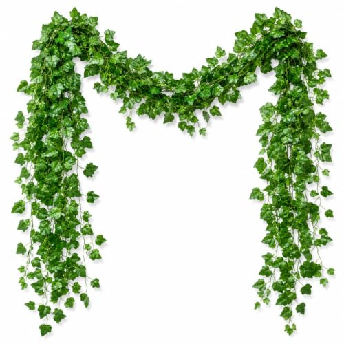 HANXIANG 12 Pcs Artificial Ivy Garland 83 Ft Green Hanging Vines | UV Resistant Realistic Leaves with Flexible Wire, Easy to Shape and Hang, Great for Home Garden Office Wedding Party