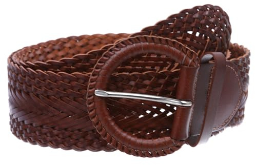 Cinturón redondo trenzado de piel auténtica de 5 cm de ancho - Marrón - Large/X-Large- 102 cm (de extremo a extremo 114 cm)