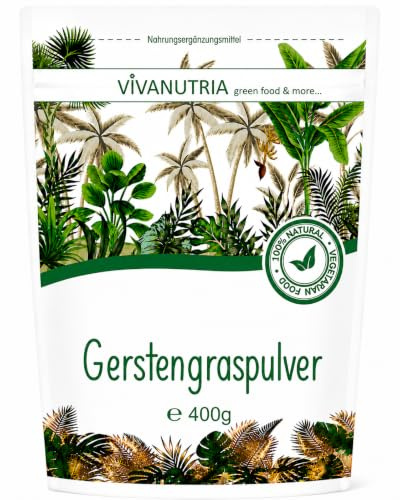 VivaNutria reines Gerstengras Pulver 400g I ohne Zusätze I Rohkostqualität I Gerstengraspulver aus jungen Gräsern I 80-Tages-Packung I 100% Gerstengras gemahlen für grüne Smoothies I Superfood I vegan