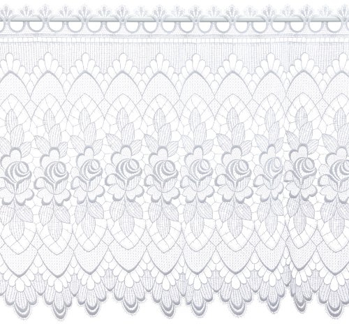 Plauener Spitze by Modespitze, Store Bistro Gardine Scheibengardine mit Stangendurchzug, hochwertige Stickerei, Höhe 60 cm, Breite 96 cm, Weiß