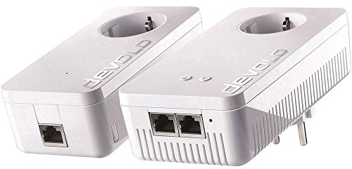 devolo dLAN 1200+ WiFi ac startkit Powerline (upp till 1 200 Mbit/s WLAN ac, 2,4 och 5 GHz samtidigt, 2 x LAN-portar, 2 x Powerlan-adapter, gigabit-anslutning, förbättras WLAN-mottagning, åtkomstpunkt)