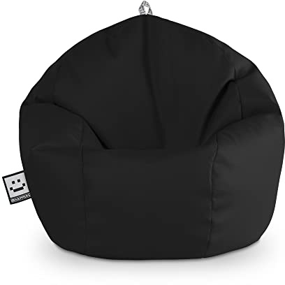 HAPPERS Puff Pelota Infantil y Juvenil de Polipiel | Sillón Ligero y Cómodo para Niños | Fácil de Limpiar para Habitación o Zona de Juegos | 60x60x60 cm - Negro