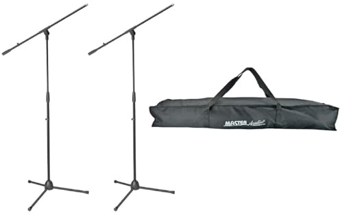 2 x ADAM HALL Eco Mikrofonständer Mikrofonstativ S5BE mit Galgen/Schwenkarm, Höhe 98 bis 162 cm Schwarz + 1 x Tragetasche für 2 Stative