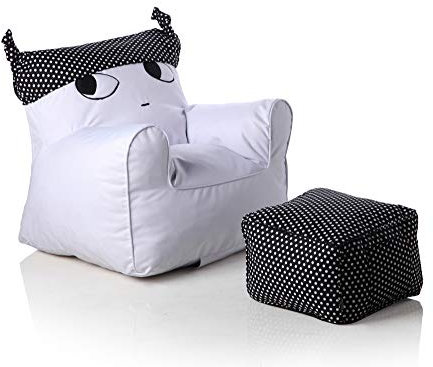 Sweety Toys 12169 Kindersessel Set mit Hocker Weiss mit schwarzem Hut-Indoor/Outdoor-Waterproof