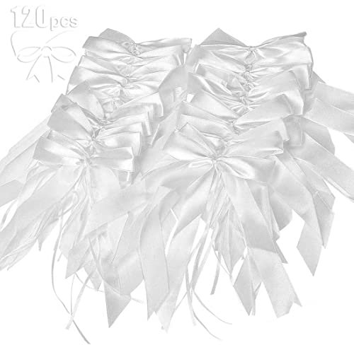 O-Kinee Noeud Voiture Mariage Blanc, 120 Pièces Deco Voiture Mariage, Ruban Voiture Mariage pour Mariage, Wedding Crmonie, Bouquet, Chaise, Cadeau