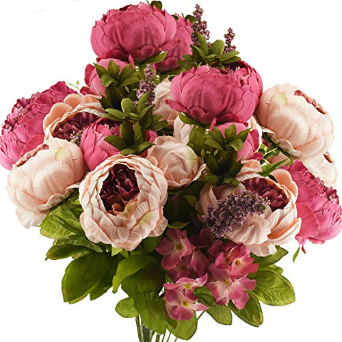 FiveSeasonStuff Pivoines artificielles Vintage en Soie et hortensias pour Mariage, décoration d'intérieur – Belle décoration Florale pour Centre de Table avec 2 Bouquets (Rose mélangé)