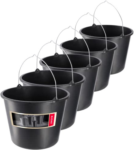 Kadax Bauheimer, 12L, secchio di mortaio fatto di plastica, secchio d'acqua per giardino, cantiere, secchio nero, secchio di cemento stabile, secchio di mortaio, secchio di pulizia, muratore (5)