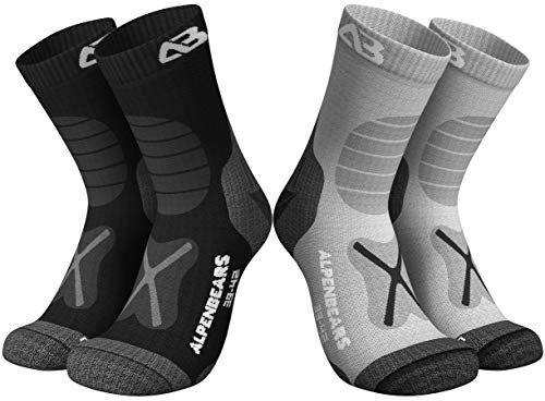Alpen Bears Calze Trekking in Lana Merino Premium - [2 Paia] - Calze Termiche Donna e Uomo - Calze Trekking Uomo, Donna e Bambini - Calze di Lana Invernali (Grigio-Nero, 43-48)