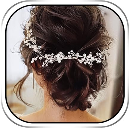 Handcess Brautschmuck für Hochzeit, Kristall, Rebe, Perle, Silber, Kopfschmuck, Strass, Braut-Haarschmuck für Damen und Mädchen (Silber)
