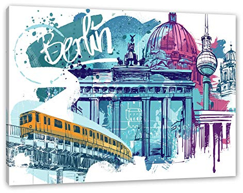 Pixxprint Berlin und Seine Wahrzeichen Abstrakt, Größe: 120x80cm, Leinwandbild, fertig gespannt, Wandbild, Dekoration, Kunstdruck, kein Poster