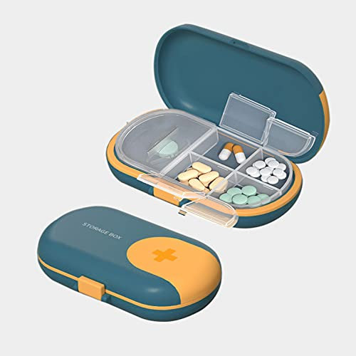 Portapillole con tagliapillole, con 4 scomparti, organizer per medicinali, in plastica ABS, portatile e tascabile, blu