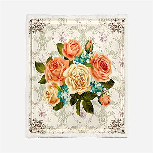 Xisnuient Kuscheldecke Blanket Flauschige Sherpa-Flanelldecke mit 3D-Rosenblumen-Design Pink Rot Blau Grau Mädchen Frau Bettwäsche Plüschdecke Kinderdecke Sofa Decke (Orange 6,150 x 220 cm)