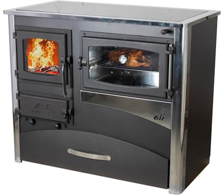 Kaminofen mit Backfach und Herdplatte mit Glaskeramik ABC Concept 2 Air Rechts Mehrfachbelegung Holzofen 11,6 kW Kamin Ofen Holz Werkstattofen Schwedenofen Hüttenofen Heizofen Holzofen