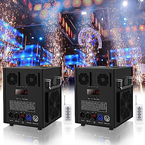 DELIBANG 600W Pyrotechnikmaschinen, DMX512 Feuerwerk Cold Spark Machine mit Fernsteuerung Funkenmaschine mit LCD Anzeige DJ Bühnenausstattung für Hochzeit Bühne Band Konzert (Schwarz-2 Stück)