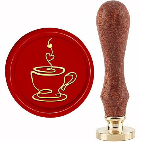 craspire Wachssiegelstempel Kaffeetasse Siegellackstempel 30mm Retro Vintage Abnehmbarer Messingstempelkopf Mit Holzgriff Für St. Patrick's Day Einladungskarten Geschenk