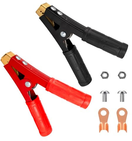 TINGJS Pinzas de Cocodrilo de Batería de Coche 500A Pinzas de Batería Aisladas de Cobre con Fundas Aislantes para Automóviles Camiones Barcos 12V 24V 2 Piezas