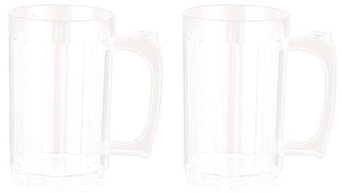 Bafnsiji Set of 2 Plastic Beer Stein, Beer Tankard, Unbreakable Beer Glasses, Handled Beer Mug, Beer Stein with Handle, Crystal Clear Acrylic Beer Mug, Classic Beer Tankard