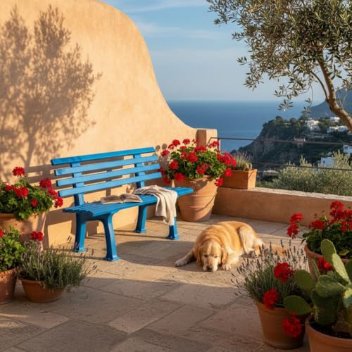 PROREGAL Gartenbank Antigua | 2-Sitzer | Himmelblau | HxBxT 74x120x54cm | Witterungs- & UV-beständiger Kunststoff | Parkbank Sitzbank Außenbereich Garten Balkon Terrasse