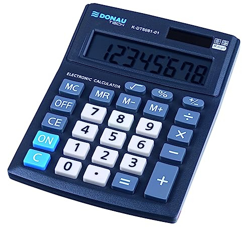 Calculatrice de Bureau Donau Tech Office K-DT5081-01 / Affichage 8 Chiffres/Dimensions : 137 x 101 x 30 mm/Couleur : Noir/Calculatrice à Double Alimentation Solaire/Design Compact