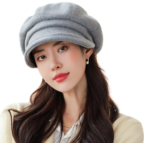 AIDIER Damen Eleganter Ballonmütze Warme Gatsby Schirmmütze Wintermütze Schiebermütze Dick Wolle Barett Maler Mütze mit Roll up Visor Wolle Baskenmützen Kappe