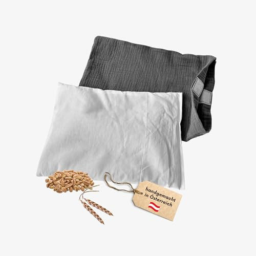Bio Dinkelkissen 27x20 cm - wohltuendes Wärmekissen & Kältekissen aus Dinkel - Kissen mit Dinkelkörnern - für Rücken, Bauch, Füße (Hellblau)