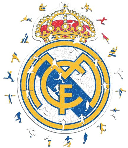 Iconic Puzzles, Logotyp Real Madrid, Officiell produkt, Träpussel för vuxna och barn, 100% hållbart trä, storlek M 250 bitar