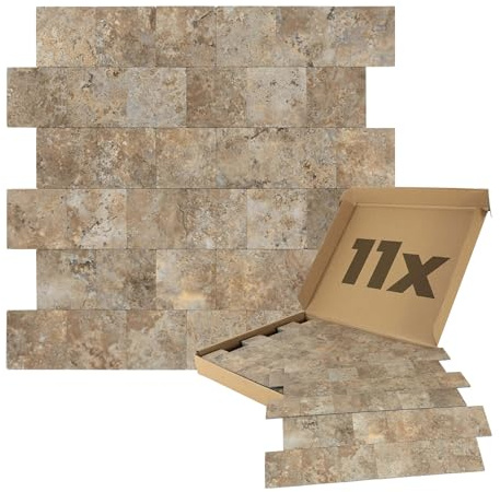 Dalsys 11x Wandpaneele selbstklebend 1m² Beige | Wandverkleidung mit Steinoptik, feuchtigskeitsbeständig, Premium Qualität für Bad und Küche