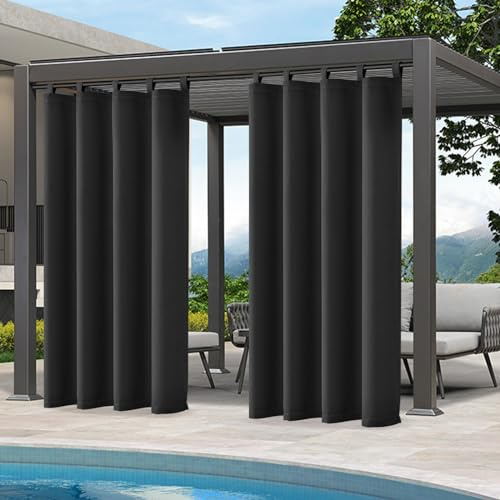 Qelus Vorhang Outdoor Wetterfest, Sonnenschutz mit Klettverschluss B132xH213cm, Außenvorhang Wasserdicht für Balkon Sichtschutz Pavillon Pergola Terrasse Garten (Tiefschwarz, 1Stück)